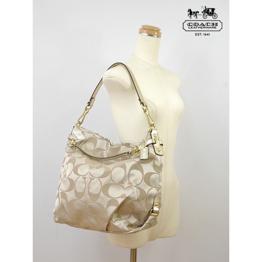 Coach Signature Brooke Khaki & Gold Hobo Handbag - New - F16619
